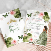Invitation Vert rose pâle Sage Floral mexicain Quinceañera