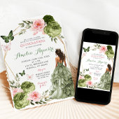 Invitation Vert rose pâle Sage Floral mexicain Quinceañera
