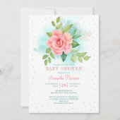 Invitation Vert rose Turquoise Ombre Floral Aquarelle Rose (Devant)