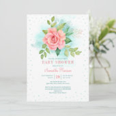 Invitation Vert rose Turquoise Ombre Floral Aquarelle Rose (Debout devant)