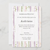 Invitation Vert rose violet rose rayures florales Anniversair (Devant)