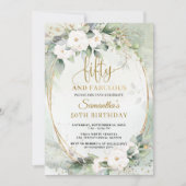 Invitation Vert Roses blanches eucalyptus cinquante et fabule (Devant)