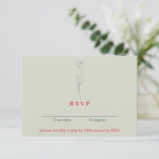 Invitation Vert Rouge Boho Essential Kindly Répondre Flower (Debout devant)