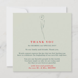 Invitation Vert Rouge Boho Indie merci Fleur Minuscule