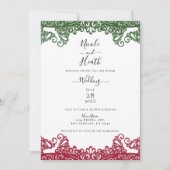 Invitation Vert & Rouge Dentelle Élégant Fiesta Blanc Mariage (Devant)