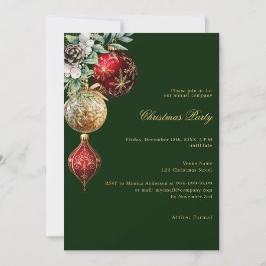 Invitation Vert rouge or QR code affaires Noël fête (Devant)