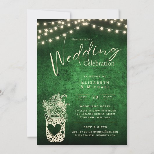 Invitation Vert Rustique Mason Jar Mariage DIGITAL Imprimer (Devant)