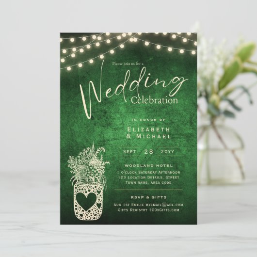 Invitation Vert Rustique Mason Jar Mariage DIGITAL Imprimer (Debout devant)