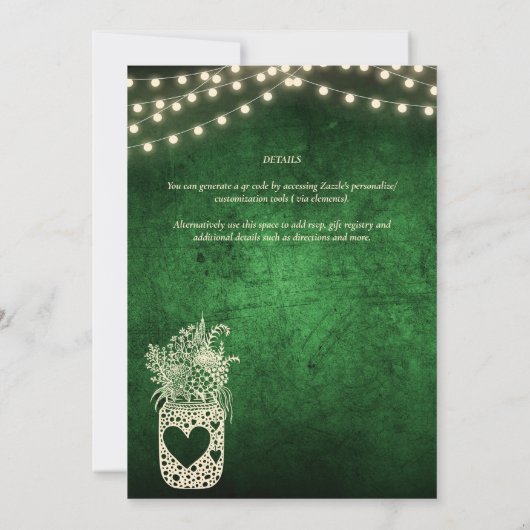 Invitation Vert Rustique Mason Jar Mariage DIGITAL Imprimer (Dos)