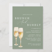 Invitation Vert sage | Champagne Anniversaire Brunch & Bubbly (Devant)