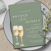 Invitation Vert sage | Champagne Anniversaire Brunch & Bubbly
