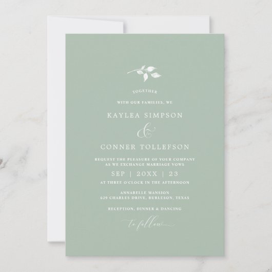 Invitation Vert Sage clair Mariage Simple Élégant Classique (Devant)