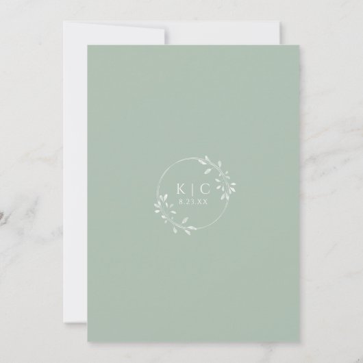 Invitation Vert Sage clair Mariage Simple Élégant Classique (Dos)