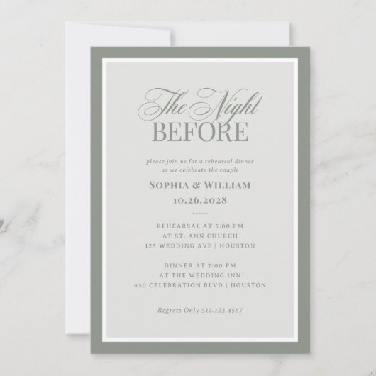 Invitation Vert sage | Dîner De Répétition Classique De Luxe (Devant)