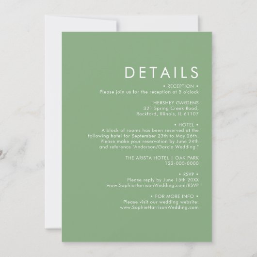 Invitation Vert Sage Eucalyptus Verdure Tout en un Mariage (Dos)