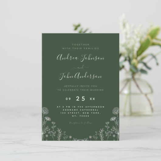 Invitation Vert sage | Fleur sauvage Levée de feuille botaniq (Debout devant)