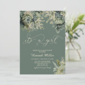 Invitation Vert sage | Ivoire | Aquarelle Baby shower fille (Debout devant)