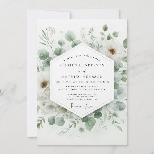 Invitation Vert sage mariage flore sereine (Devant)