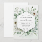Invitation Vert sage mariage flore sereine (Devant / Derrière)