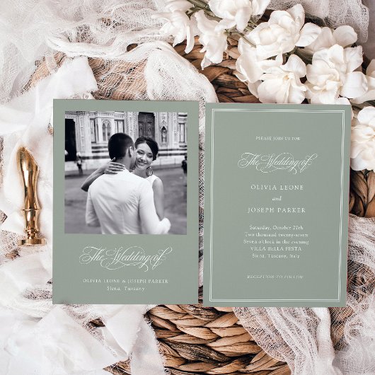 Invitation Vert sage | Mariage photo italien Elegance