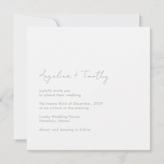 Invitation Vert Sage Minimal Moderne Mariage élégant (Devant)