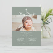 Invitation Vert sage minimaliste photo baptême baptême (Debout devant)