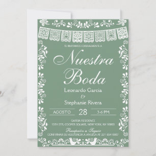 Invitation Vert Sage Nuestra Boda Papel Picado Mariage