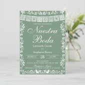 Invitation Vert Sage Nuestra Boda Papel Picado Mariage (Debout devant)