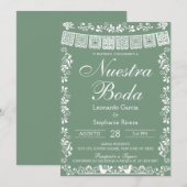 Invitation Vert Sage Nuestra Boda Papel Picado Mariage (Devant / Derrière)