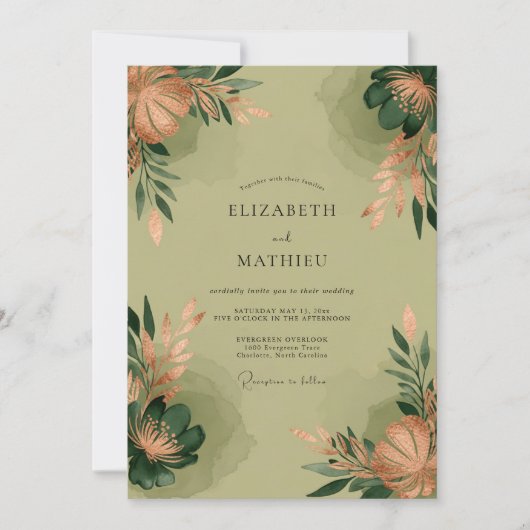Invitation Vert sage Poétique Botanique Mariage (Devant)