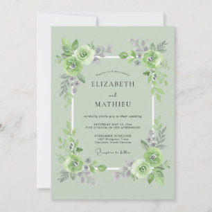 Invitation Vert sage rafraîchissant mariage botanique