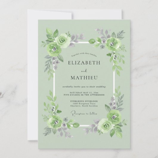 Invitation Vert sage rafraîchissant mariage botanique (Devant)