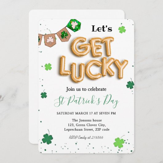 Invitation Vert Saint-Patrick Fête chanceuse du trèfle (Devant / Derrière)