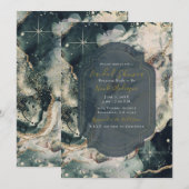 Invitation Vert sarcelle Crème Aquarelle Or Céleste Mariage (Devant / Derrière)