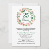 Invitation Vert sarcelle Rose Eucalyptus 25e anniversaire de (Devant)