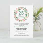Invitation Vert sarcelle Rose Eucalyptus 25e anniversaire de (Debout devant)