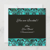 INVITATION VERT SATIN DAMASSÉ EN SOIE TURQUOISE MONOGRAMME (Dos)