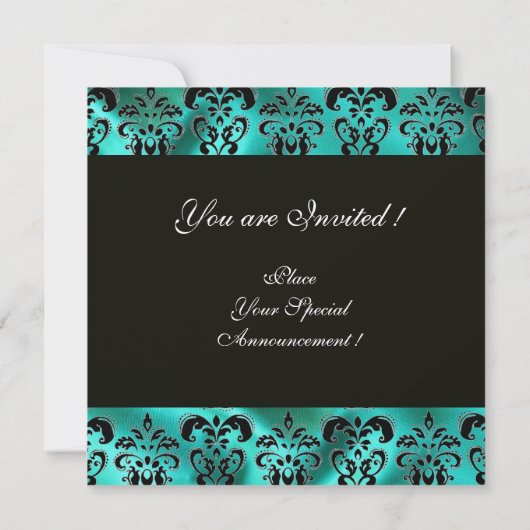 INVITATION VERT SATIN DAMASSÉ EN SOIE TURQUOISE MONOGRAMME (Dos)