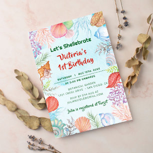 Invitation Vert sauge Anniversaire Photo Coquillages Sous-Mar