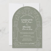 Invitation Vert Sauge Arc Orné Botanique Mariage (Devant)