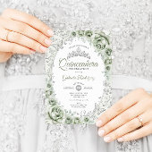 Invitation Vert sauge Argent Floral Quinceanera