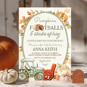 Invitation VERT SAUGE automne citrouille football et meules d