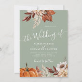 Invitation Vert sauge automne code QR botanique mariage (Devant)
