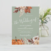 Invitation Vert sauge automne code QR botanique mariage (Debout devant)