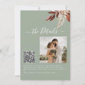 Invitation Vert sauge automne code QR botanique mariage (Dos)