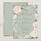 Invitation Vert sauge baiser aquarelle mariage floral (Devant / Derrière)