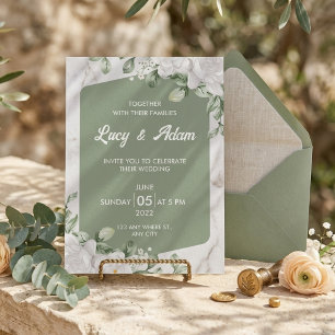 Invitation Vert sauge Blanc Floral Botanique Mariage Arrondi