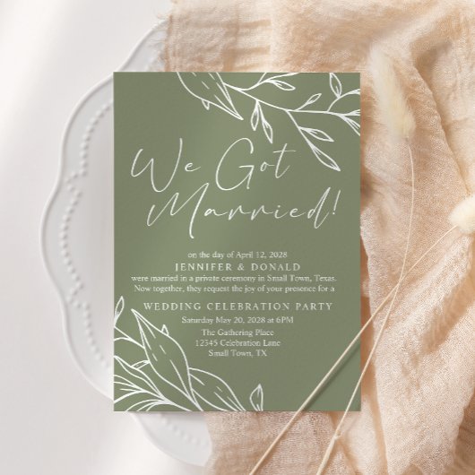 Invitation Vert sauge Boho Fleur Mariage Juste Marié