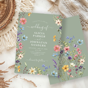 Invitation Vert sauge boho fleur sauvage florale rustique mar