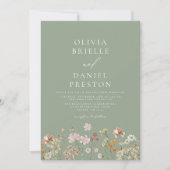 Invitation Vert sauge Boho Fleurs sauvages Mariage rustique d (Devant)